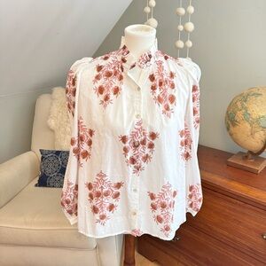 Alix of Bohemia Pink Dahlia Blockprint Annabelle blouse